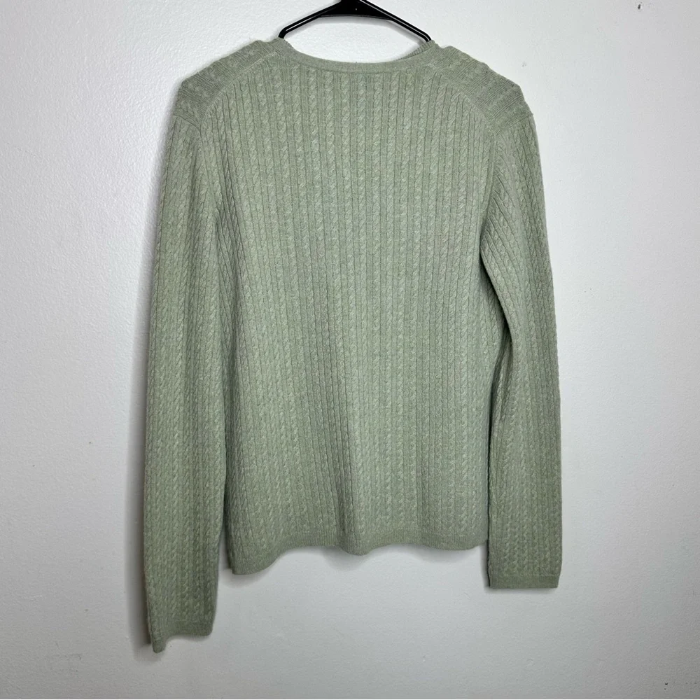 Forte‎ Cashmere 2pc Light Green V-Neck Cable Knit Cardigan and Tank Set sz Large